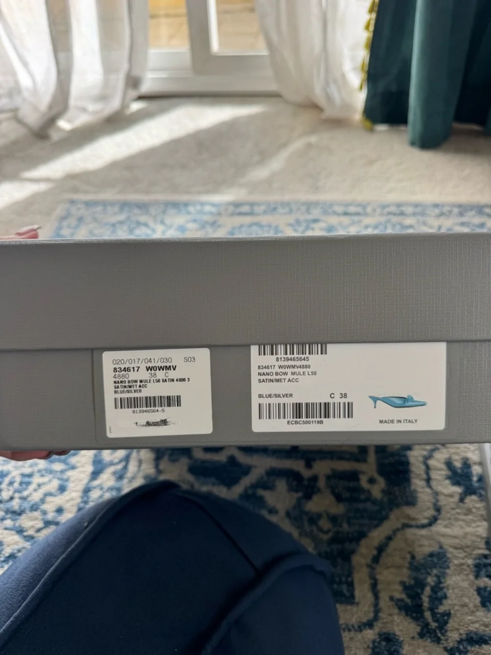 Balenciaga Teal Satin Pointed Toe Bow Flats - Picture 3 of 6